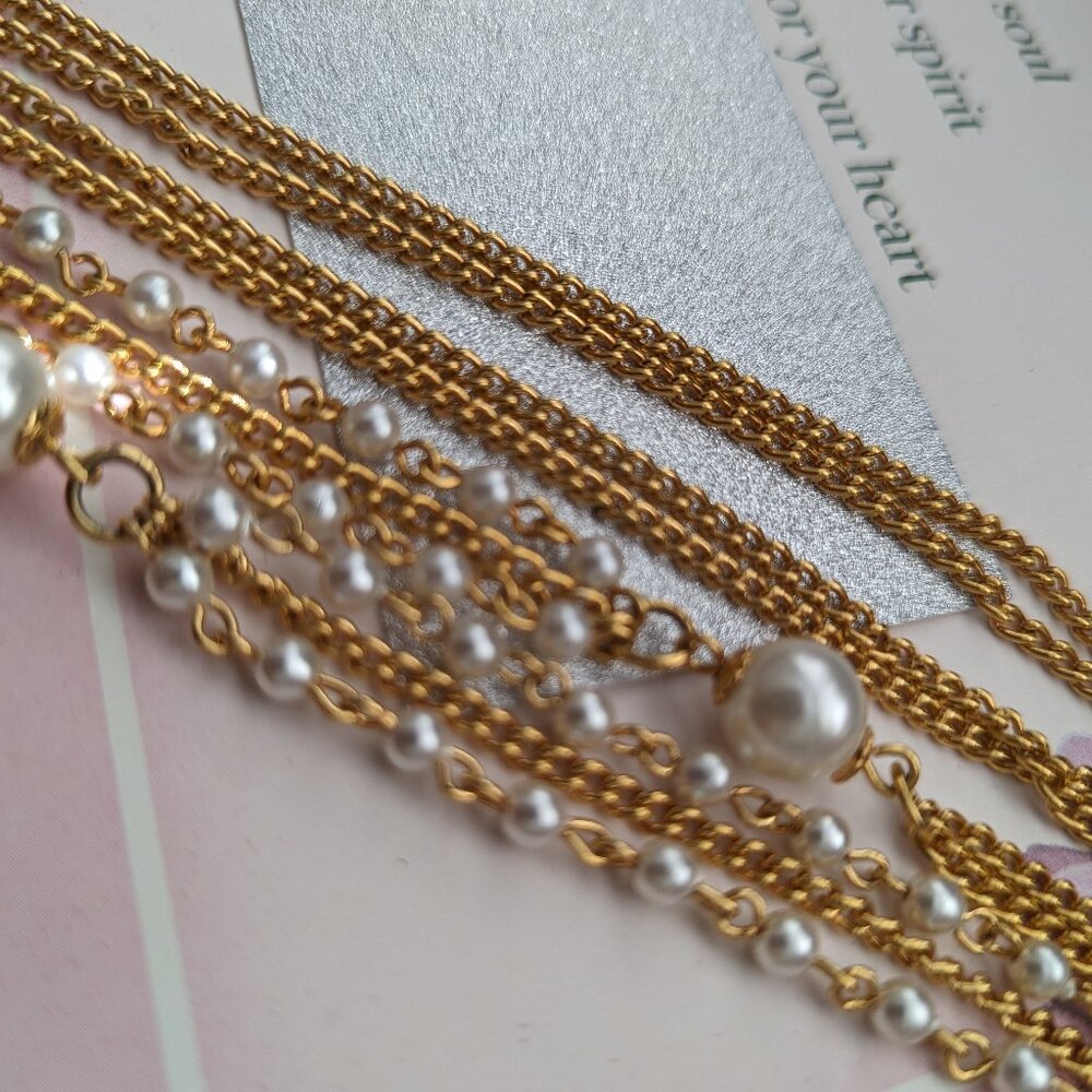 Pearl Strands Necklace Station Faux Pearls 56" Long Bridal Mother of the Bride